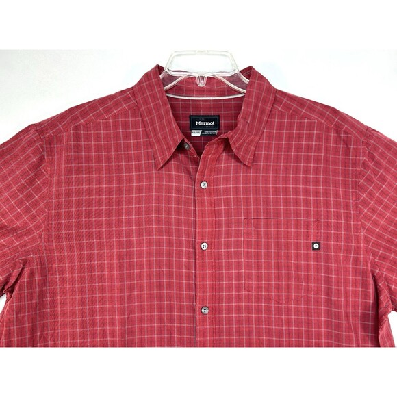 Marmot Shirt Men's Eldridge SS Button Down Red Plaid Short Sleeve New - Picture 2 of 9